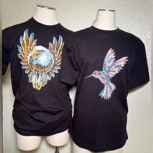 NATIVE AMERICAN  PRIDE COUPLE T SHIRTS  FEATHERS HUMMINGBIRD  100% cotton UNISEX